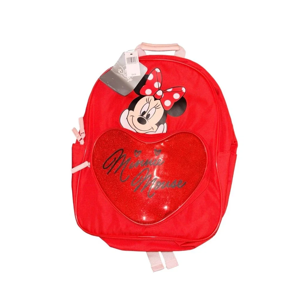 Minnie Mouse Red Backpack Girls Glitter Disney Kids School Bag New
